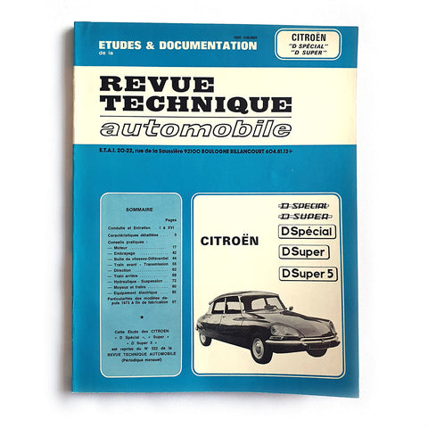 Revue Technique automobile Citroën D Spécial - D Super - D Super 5