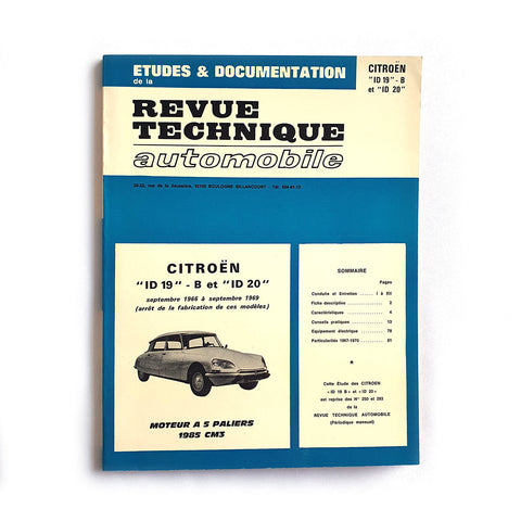 Revue Technique automobile Citroën ID 19 - B et ID 20